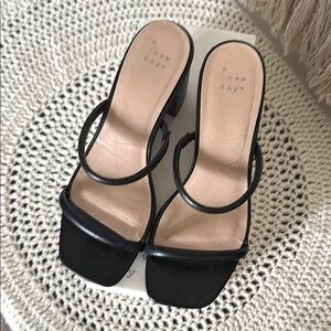 Elegant Black Strappy Heels - low heel